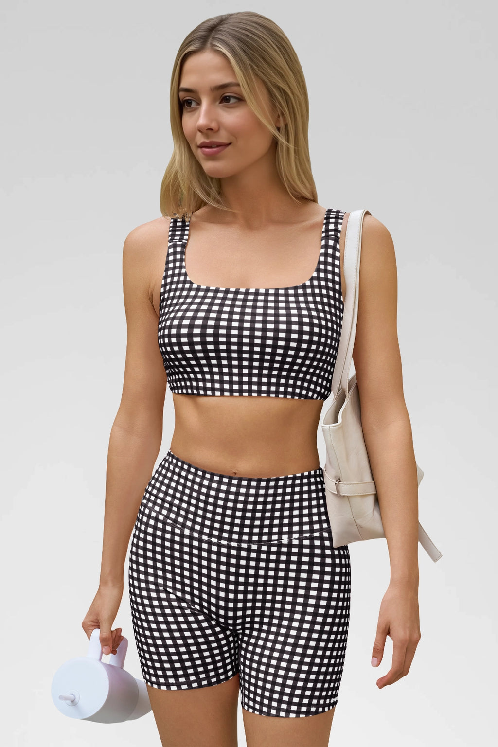 Aoysky Womens Black Gingham Workout Set