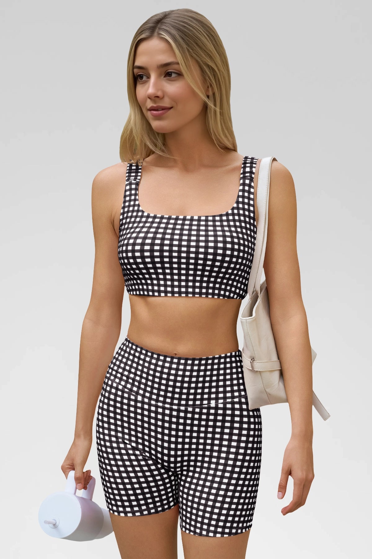Aoysky Womens Black Gingham Workout Set