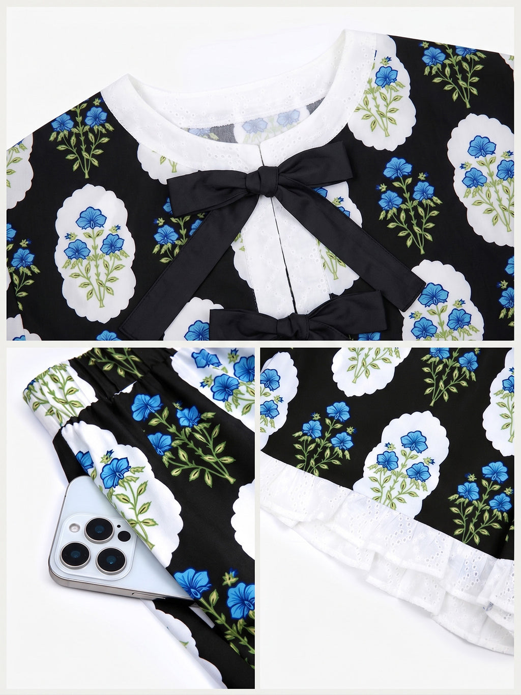 Aoysky Womens Black Floral Ruffle Short Set