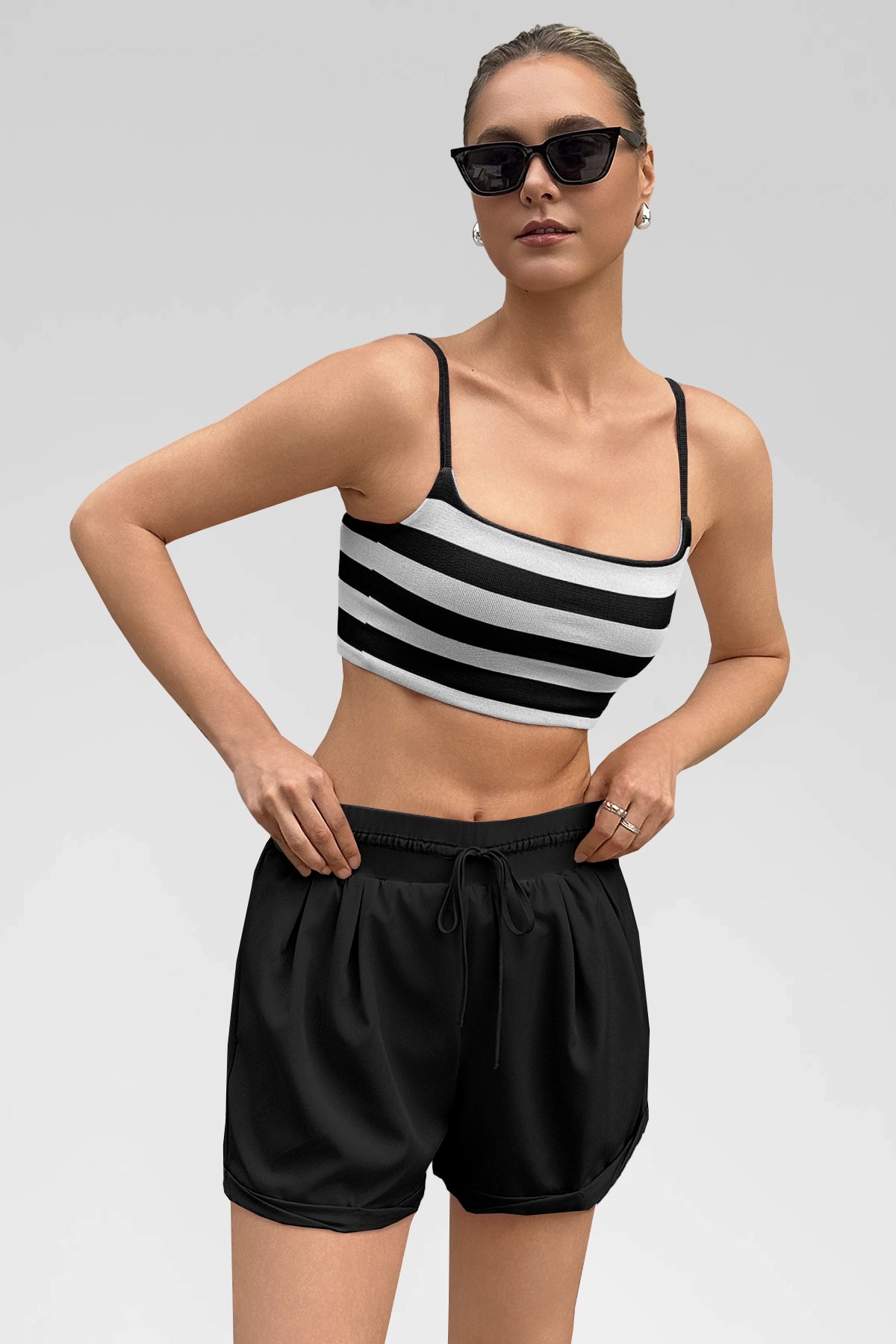 Aoysky Womens Black Striped Square Neck Bra