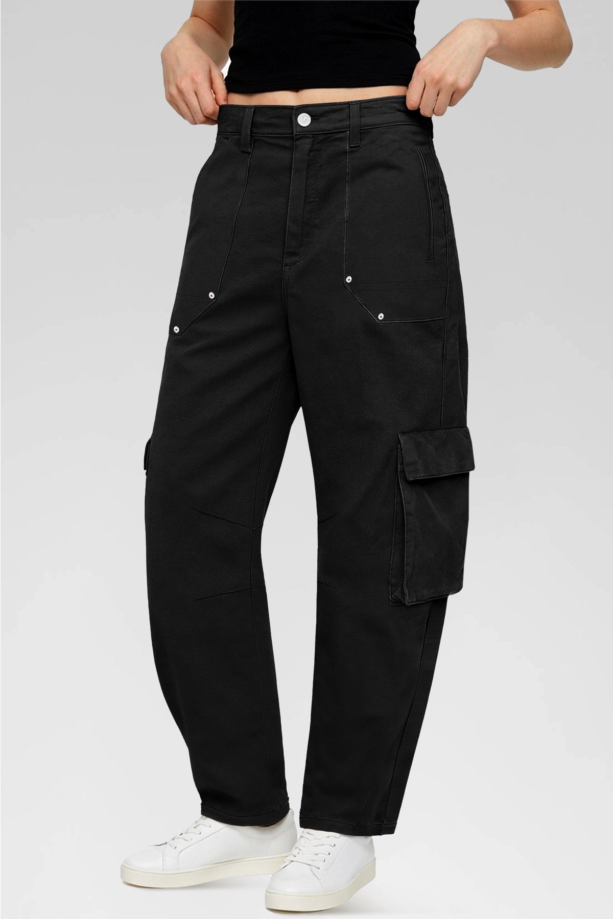 Aoysky Womens Black Wide Leg Baggy Cargo Pants