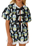 Aoysky Womens Black Floral Ruffle Short Set
