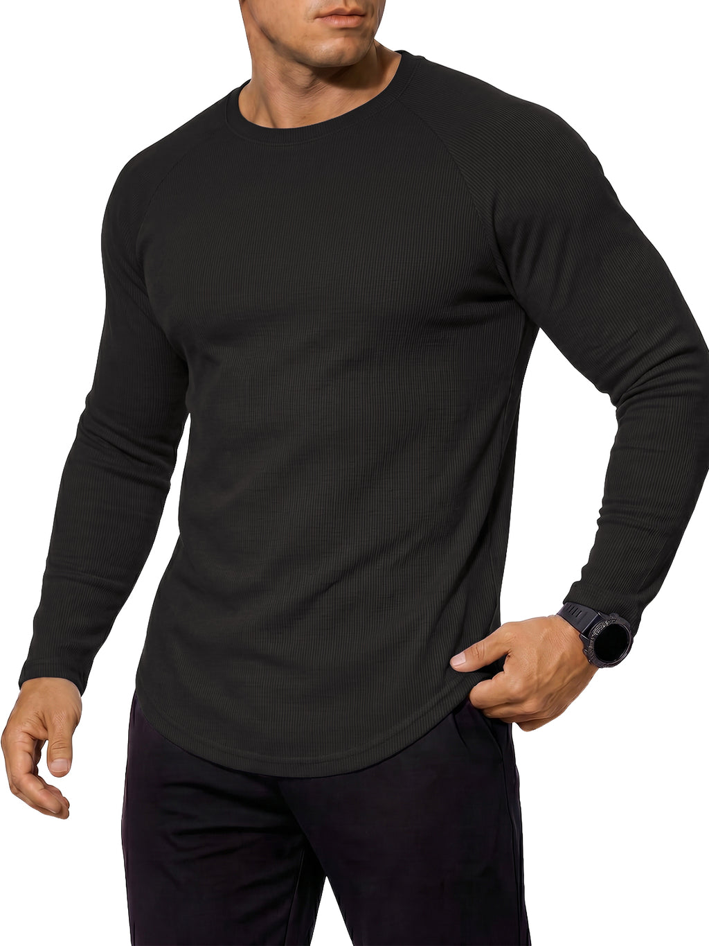 Aoysky Mens Black Ribbed Workout Shirt