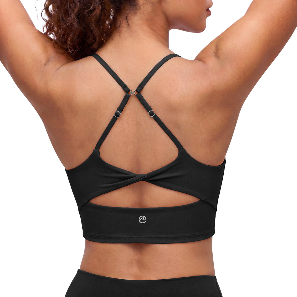 Aoysky Womens Pure Black Twist Back Sports Bra