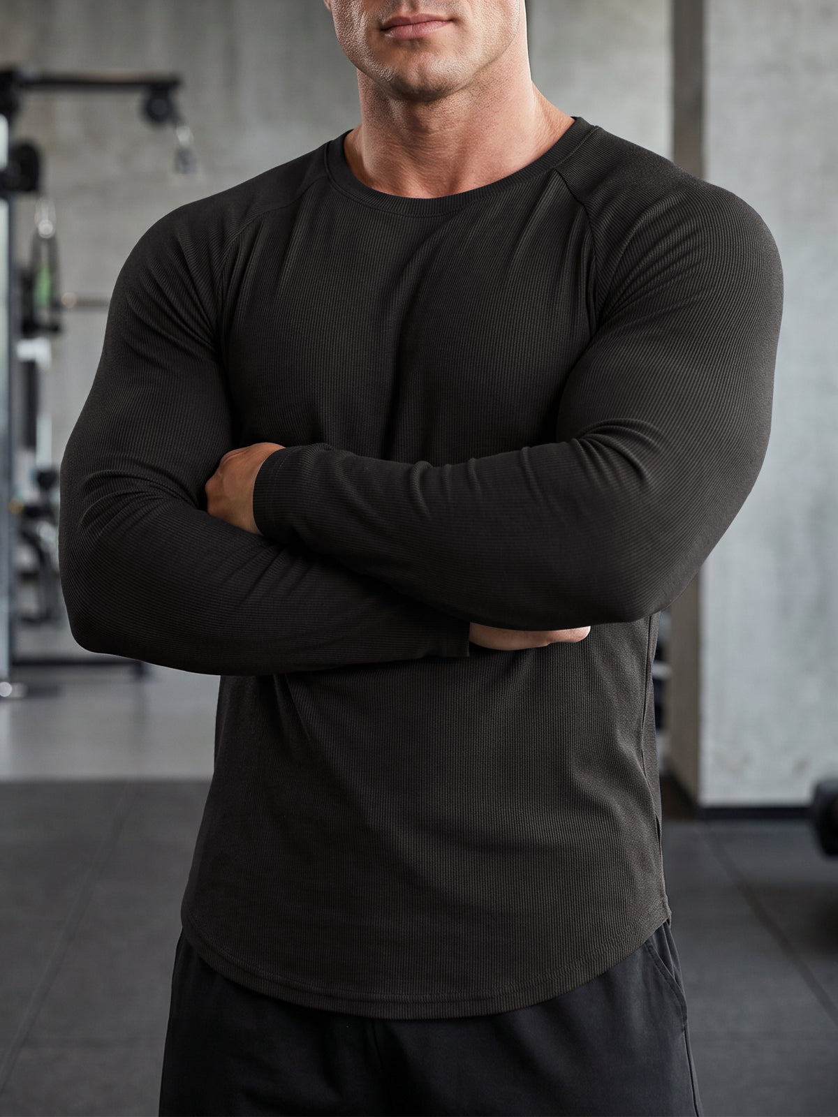 Aoysky Mens Black Ribbed Workout Shirt