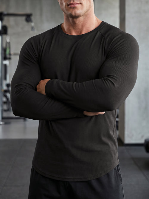 Aoysky Mens Black Ribbed Workout Shirt