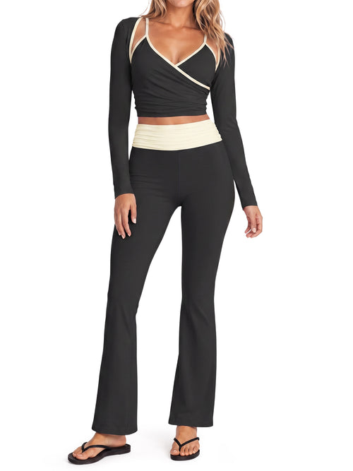 Aoysky Womens Black 3 Piece Workout Set