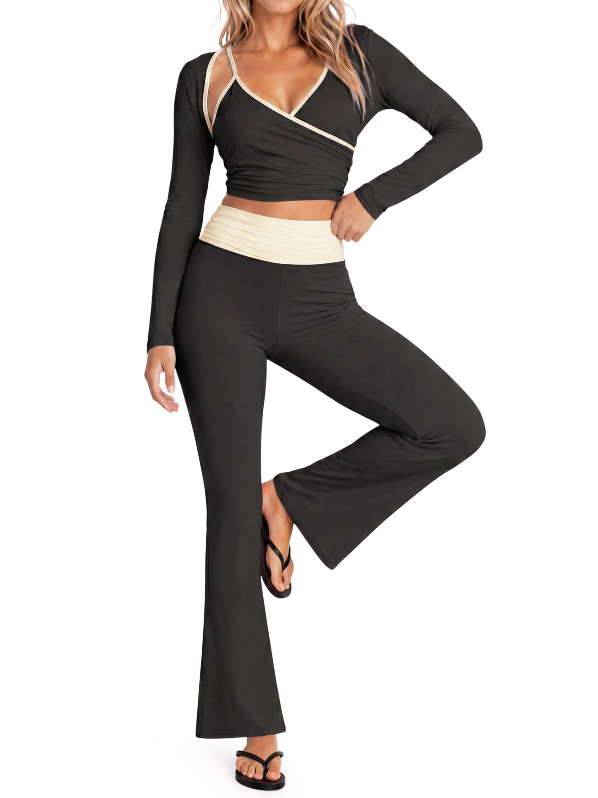 Aoysky Womens Black 3 Piece Workout Set
