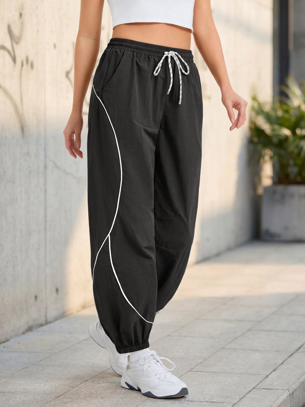 Aoysky Womens Black Parachute Track Pants