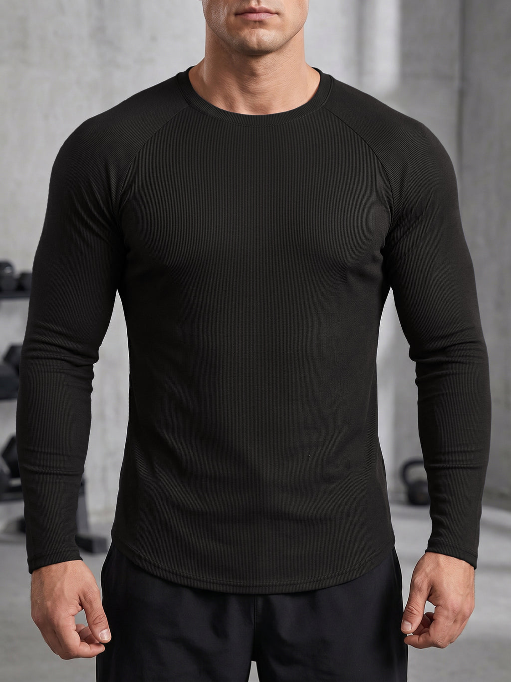 Aoysky Mens Black Ribbed Workout Shirt