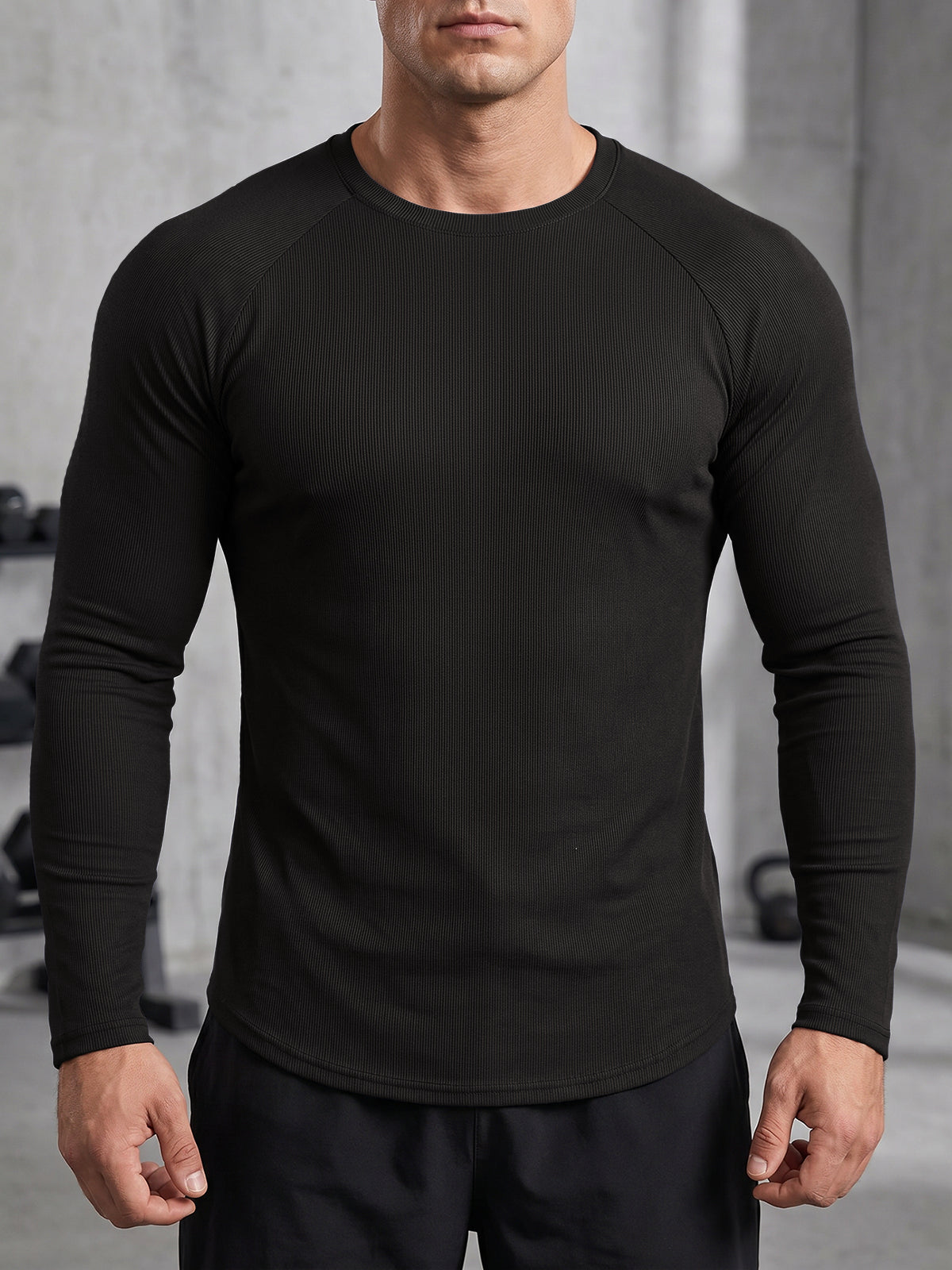 Aoysky Mens Black Ribbed Workout Shirt