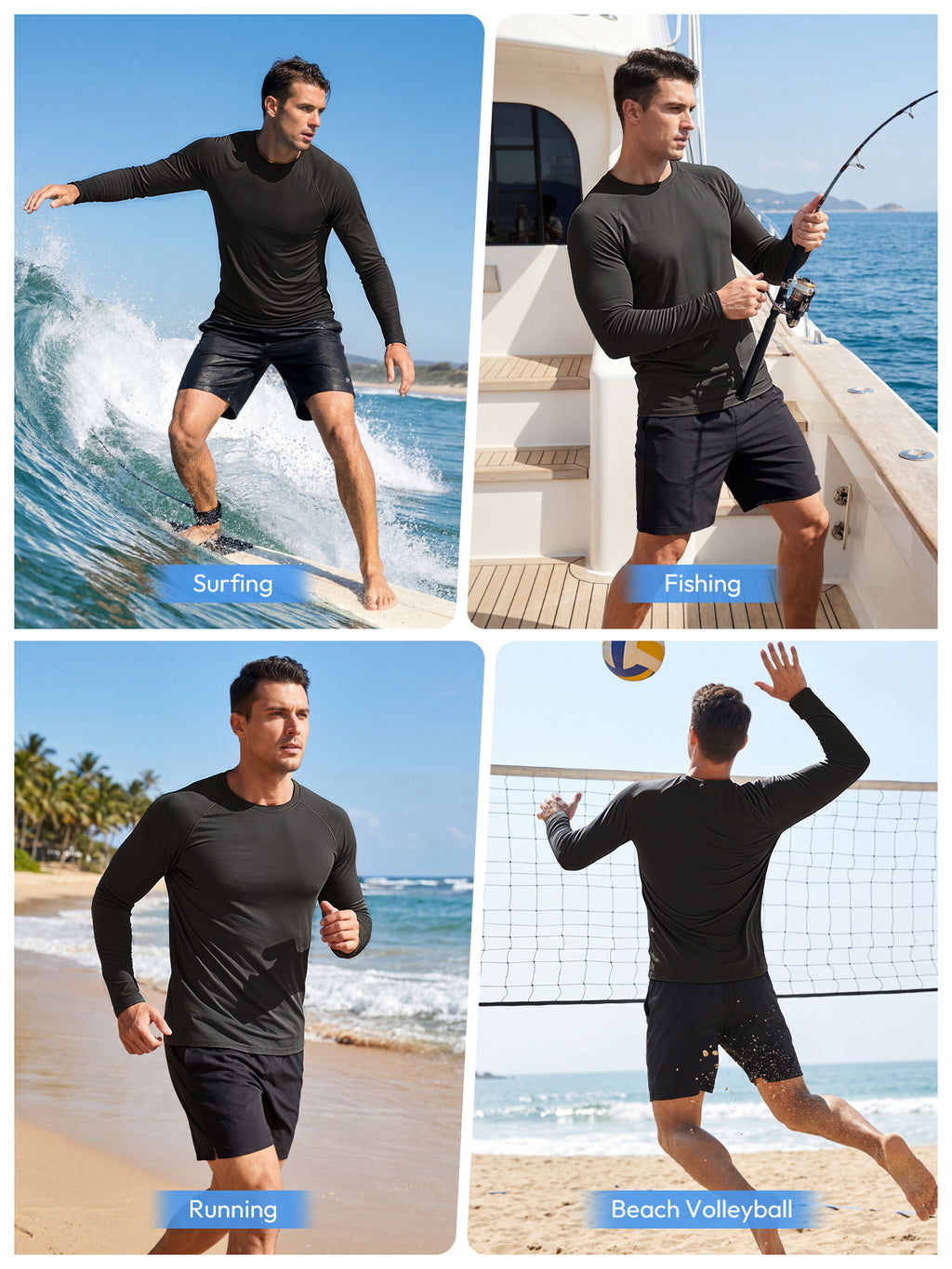 Aoysky Mens Black UV Athletic Shirt