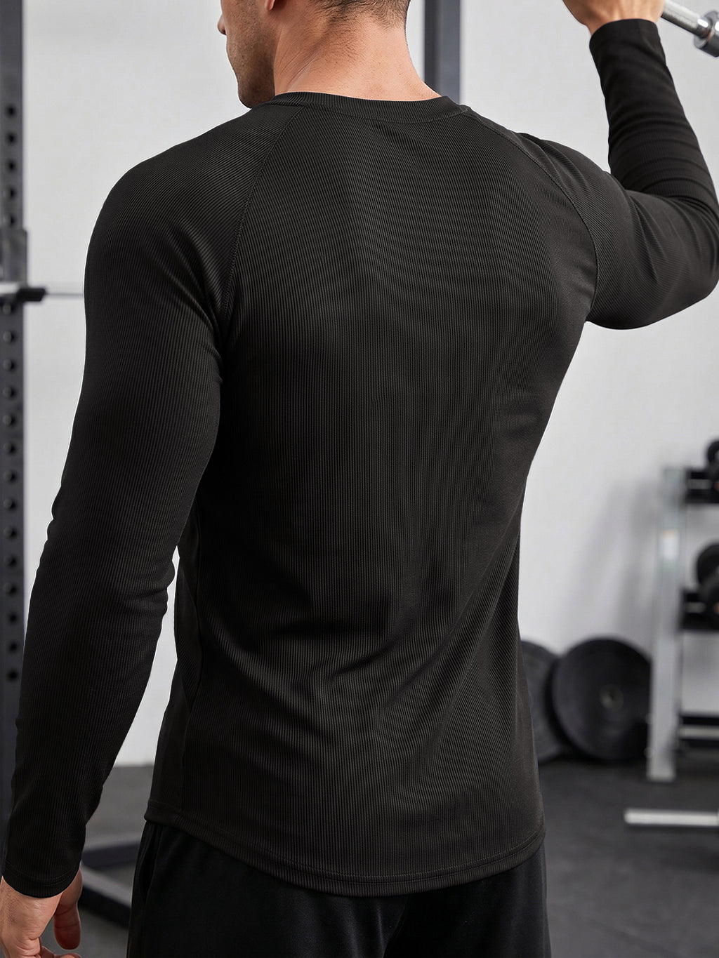 Aoysky Mens Black Ribbed Workout Shirt