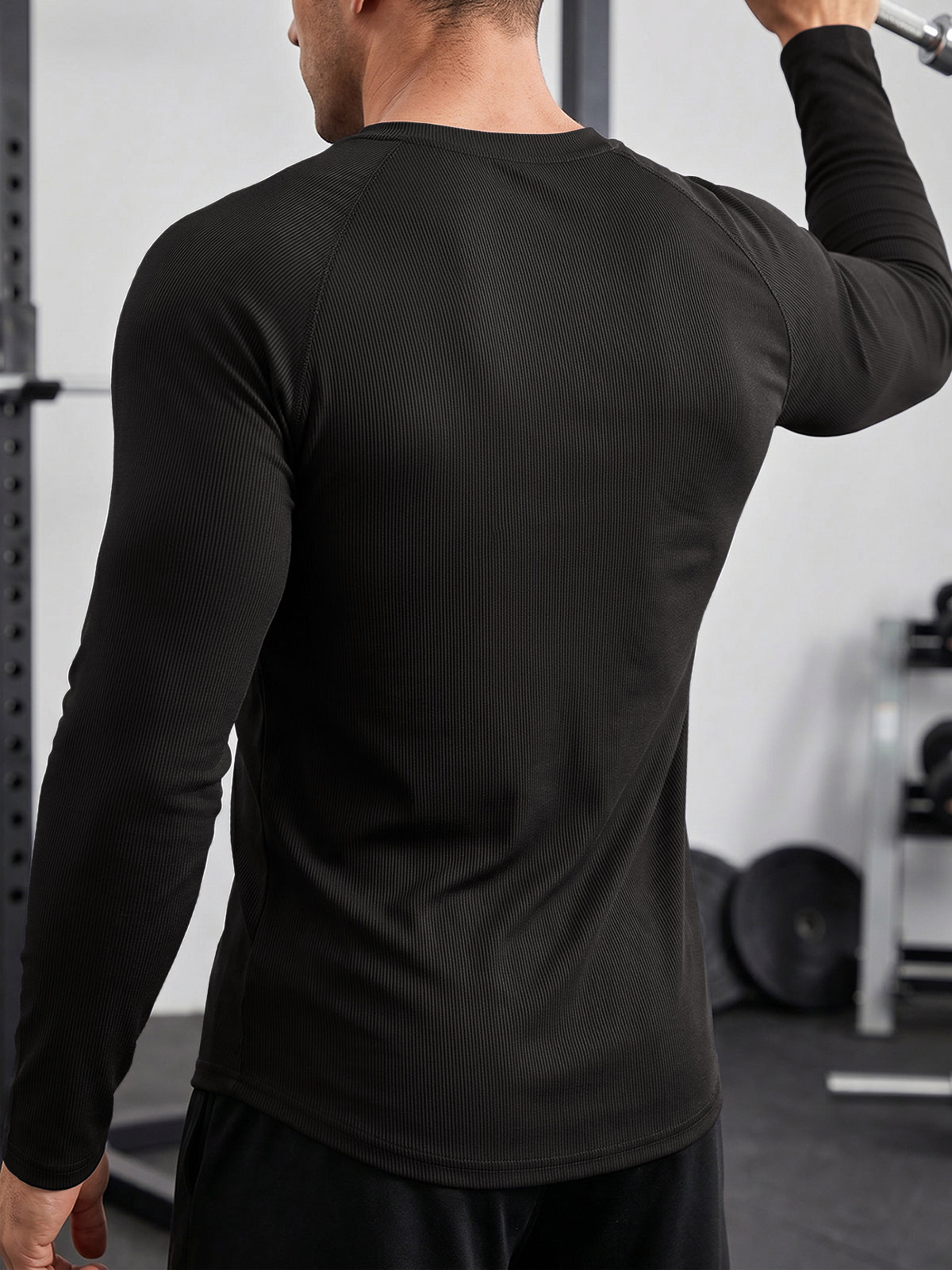 Aoysky Mens Black Ribbed Workout Shirt