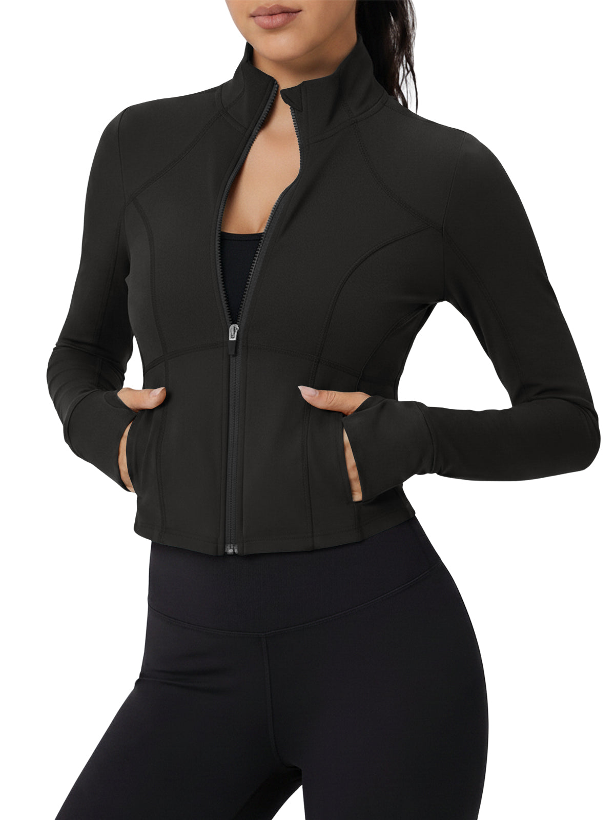 Aoysky Womens Black Cropped Workout Jacket