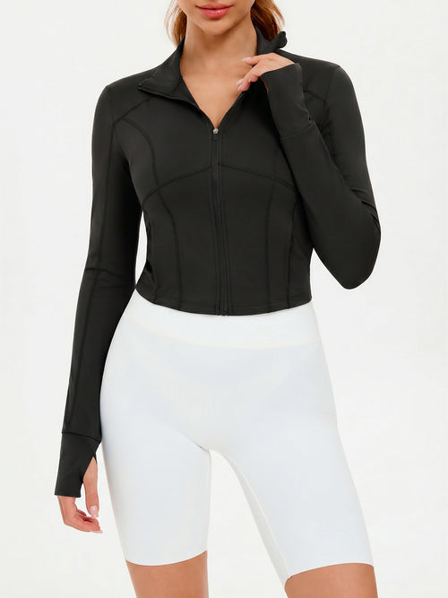 Aoysky Womens Black Cropped Workout Jacket