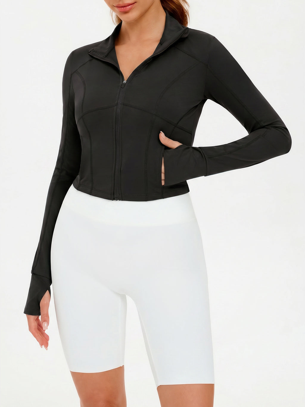 Aoysky Womens Black Cropped Workout Jacket
