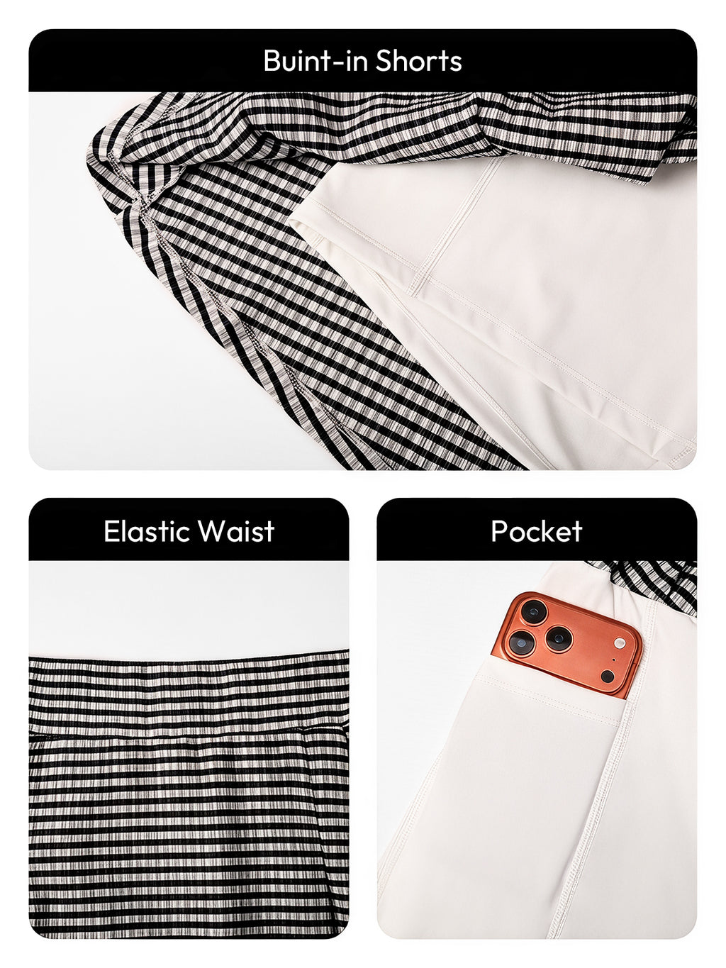 Aoysky Womens Black Plaid Tennis Skort