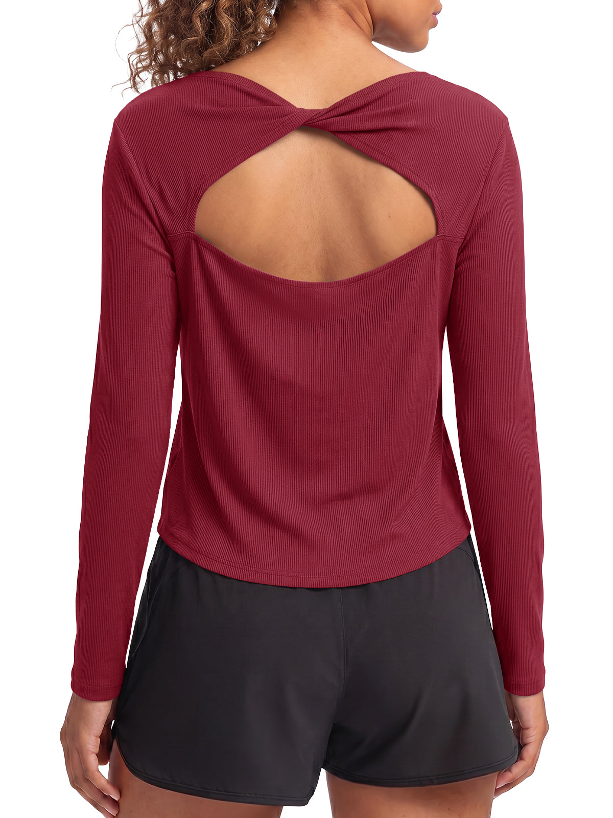 Aoysky Womens Burgundy Open Back Top