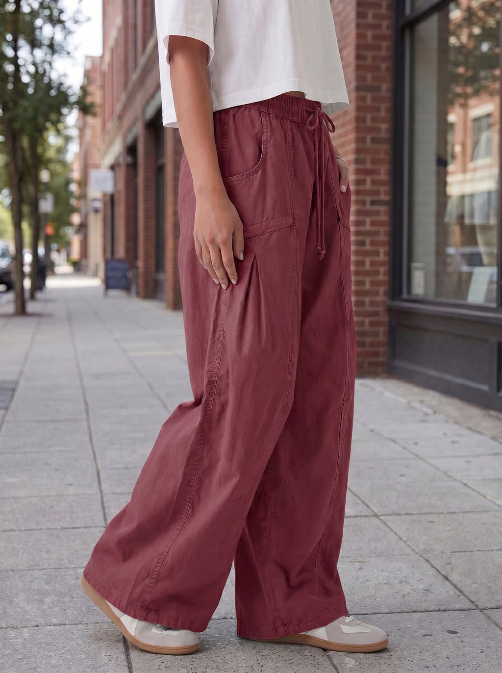 Aoysky Womens Burgundy Cargo Pants