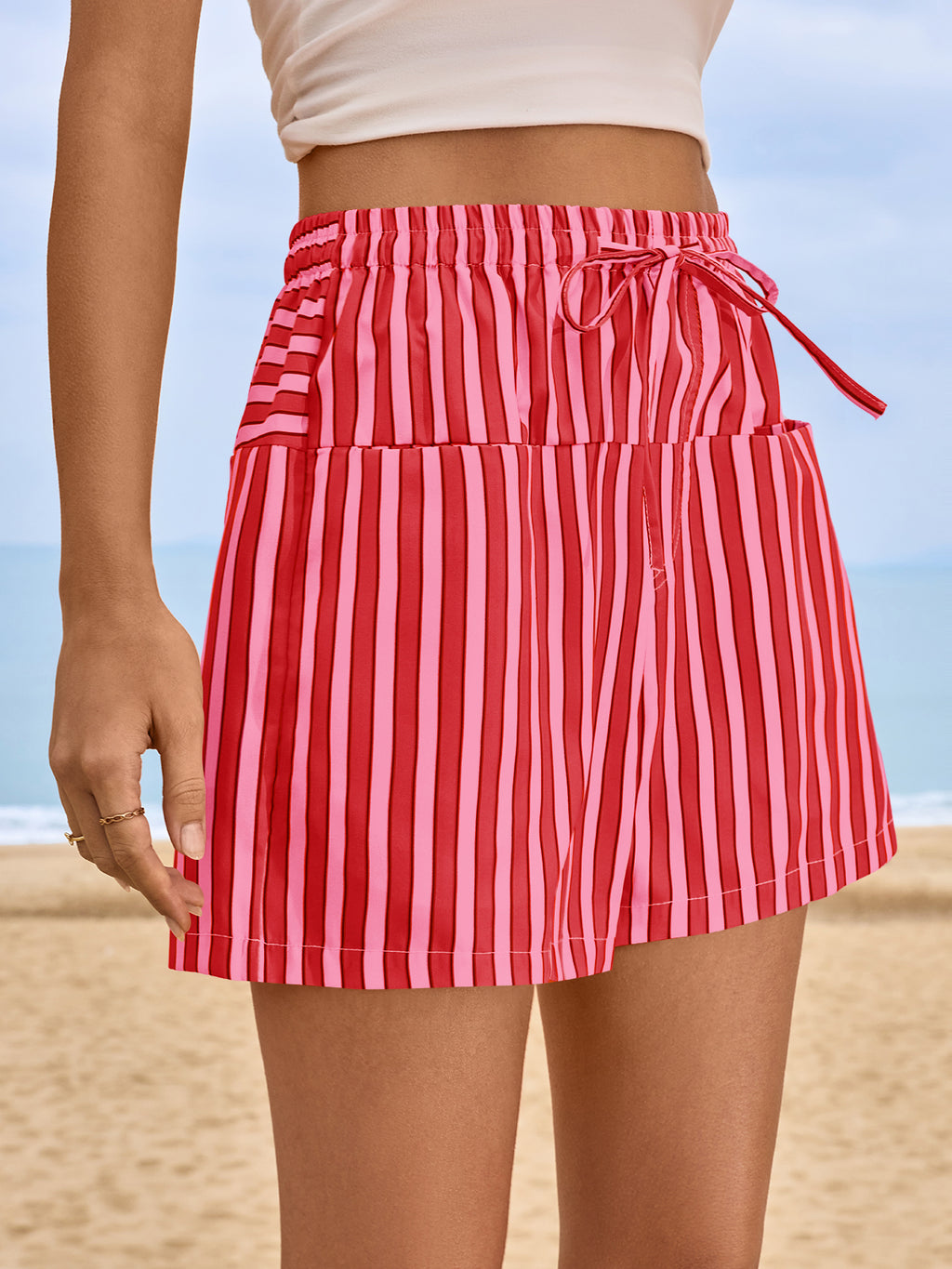 Aoysky Womens Burgundy Striped Lounge Shorts