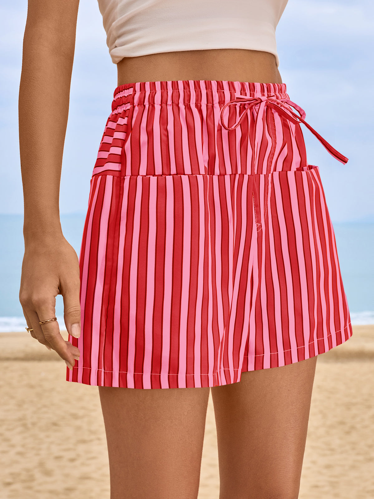 Aoysky Womens Burgundy Striped Lounge Shorts