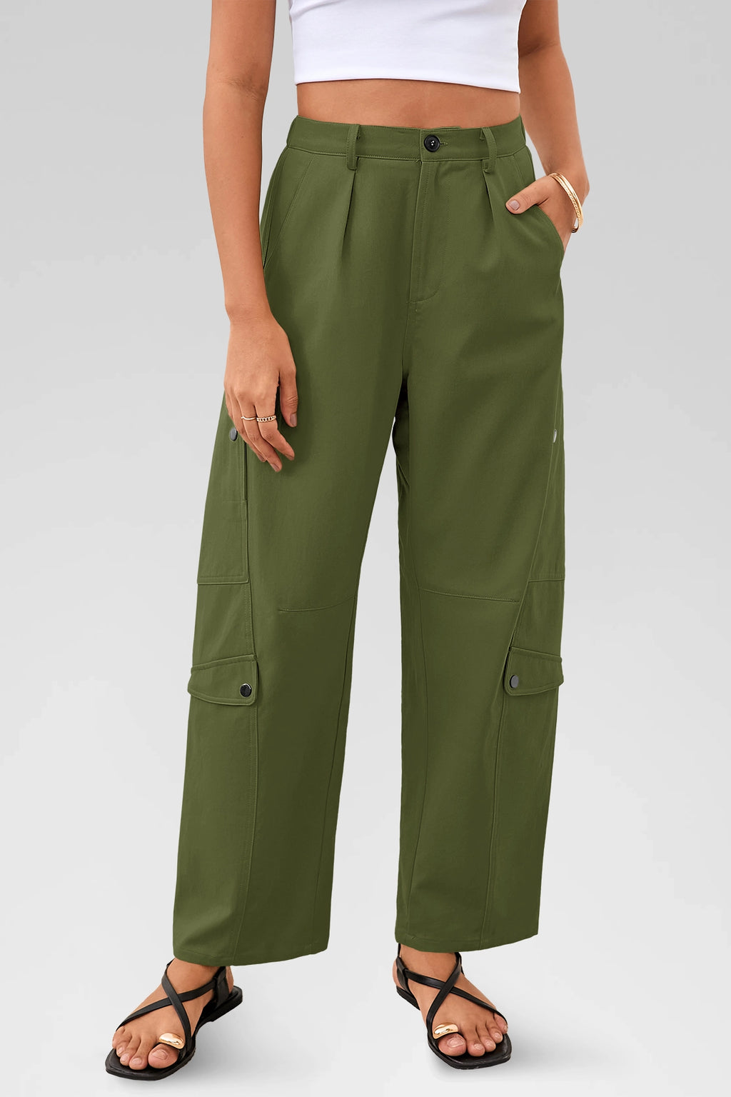 Aoysky Womens Army Green Barrel Pants