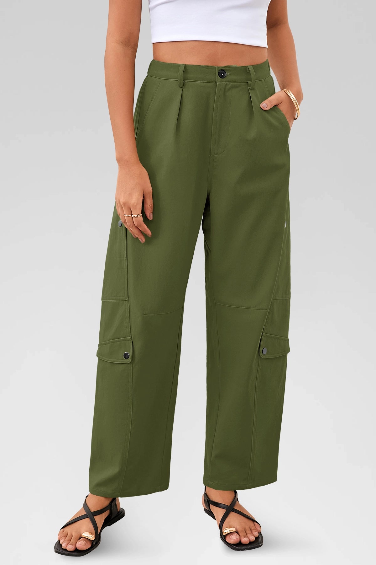 Aoysky Womens Army Green Barrel Pants