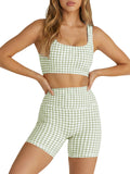 Aoysky Womens Army Green Gingham Workout Set
