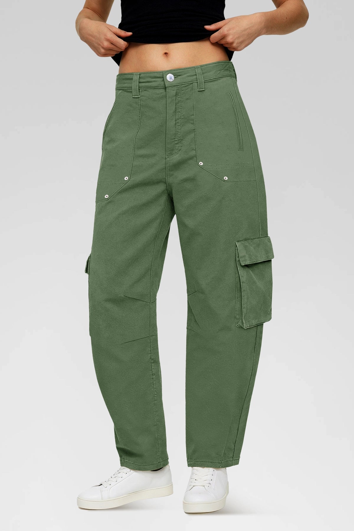 Aoysky Womens Army Green Wide Leg Baggy Cargo Pants