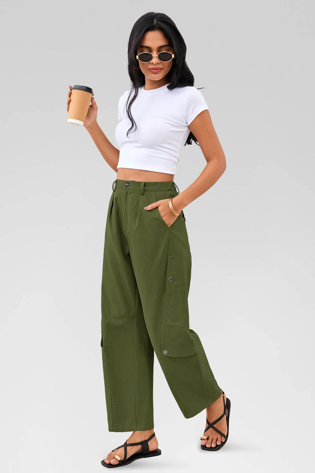 Aoysky Womens Army Green Barrel Pants