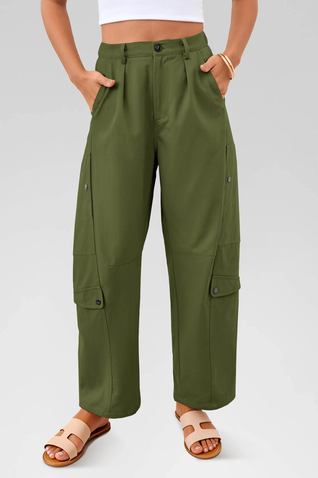 Aoysky Womens Army Green Barrel Pants