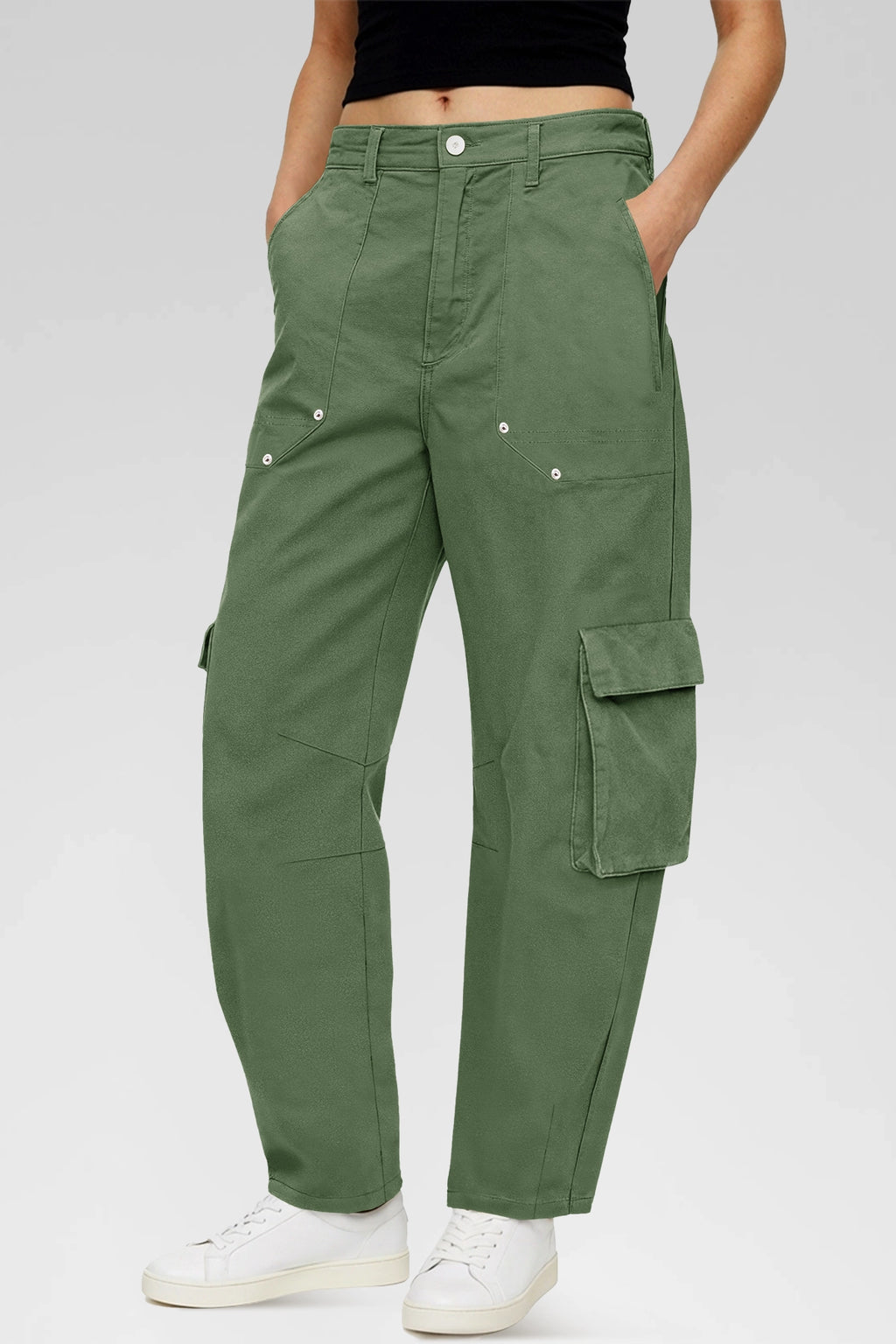 Aoysky Womens Army Green Wide Leg Baggy Cargo Pants