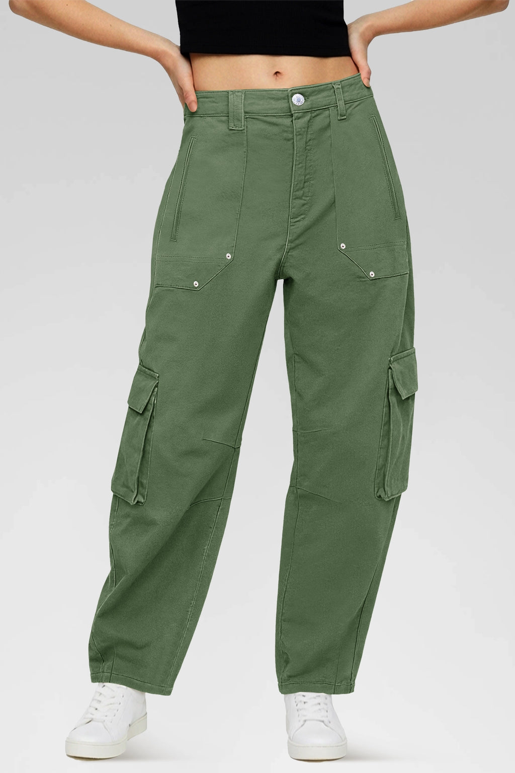 Aoysky Womens Army Green Wide Leg Baggy Cargo Pants