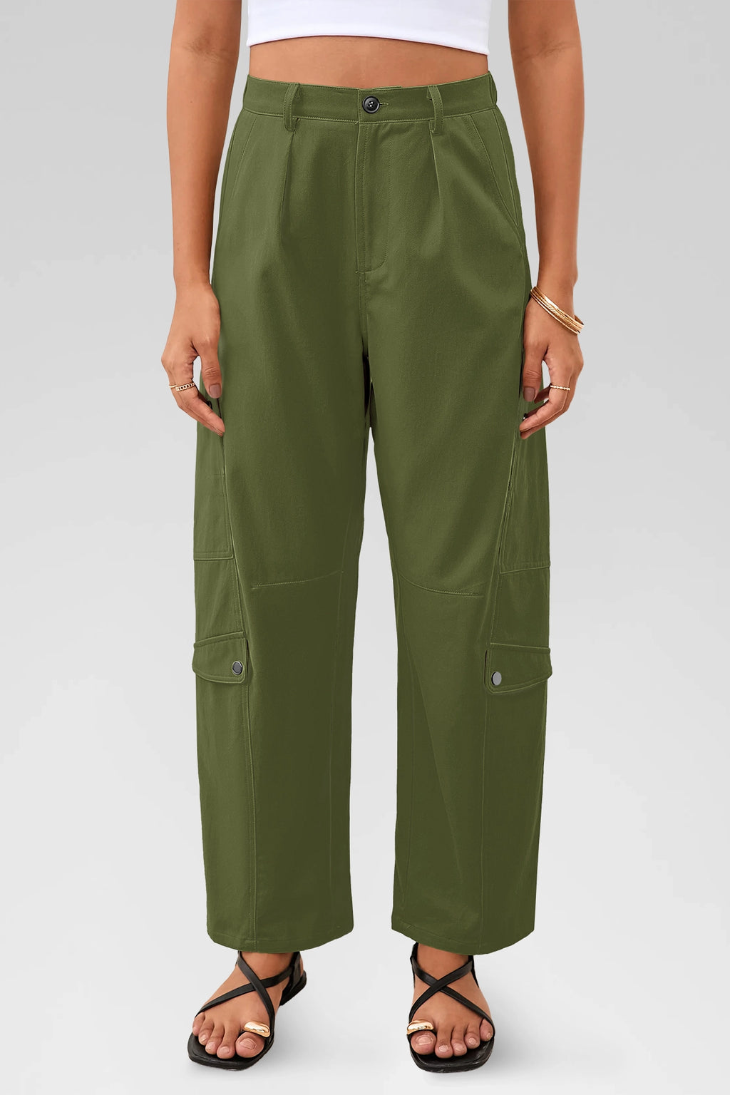 Aoysky Womens Army Green Barrel Pants