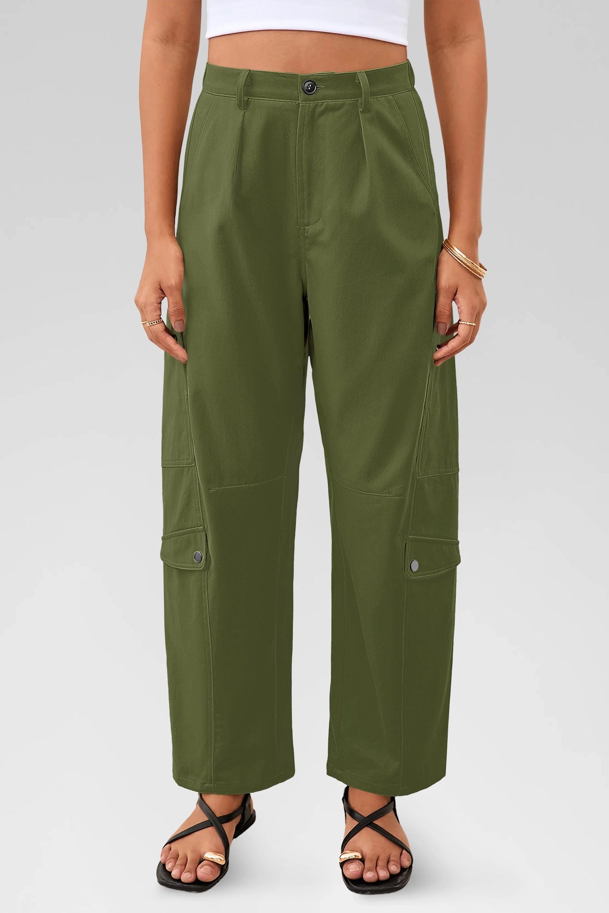 Aoysky Womens Army Green Barrel Pants