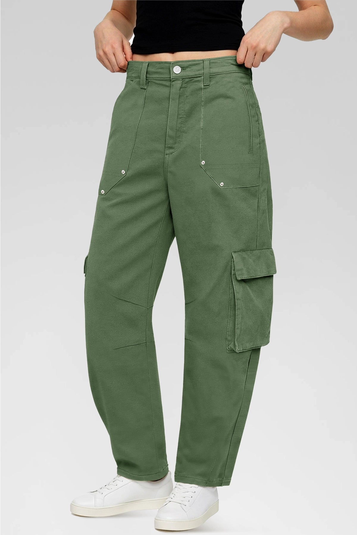 Aoysky Womens Army Green Wide Leg Baggy Cargo Pants