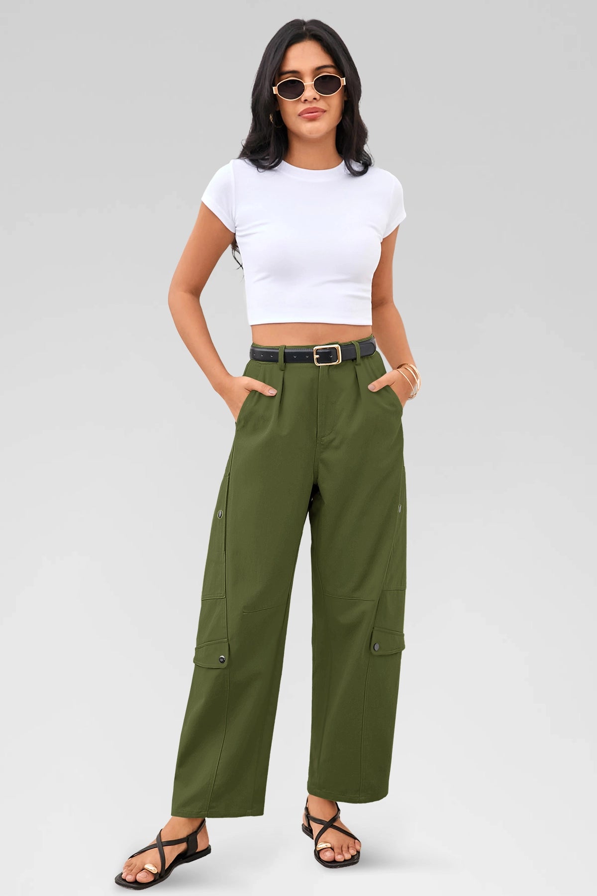 Aoysky Womens Army Green Barrel Pants