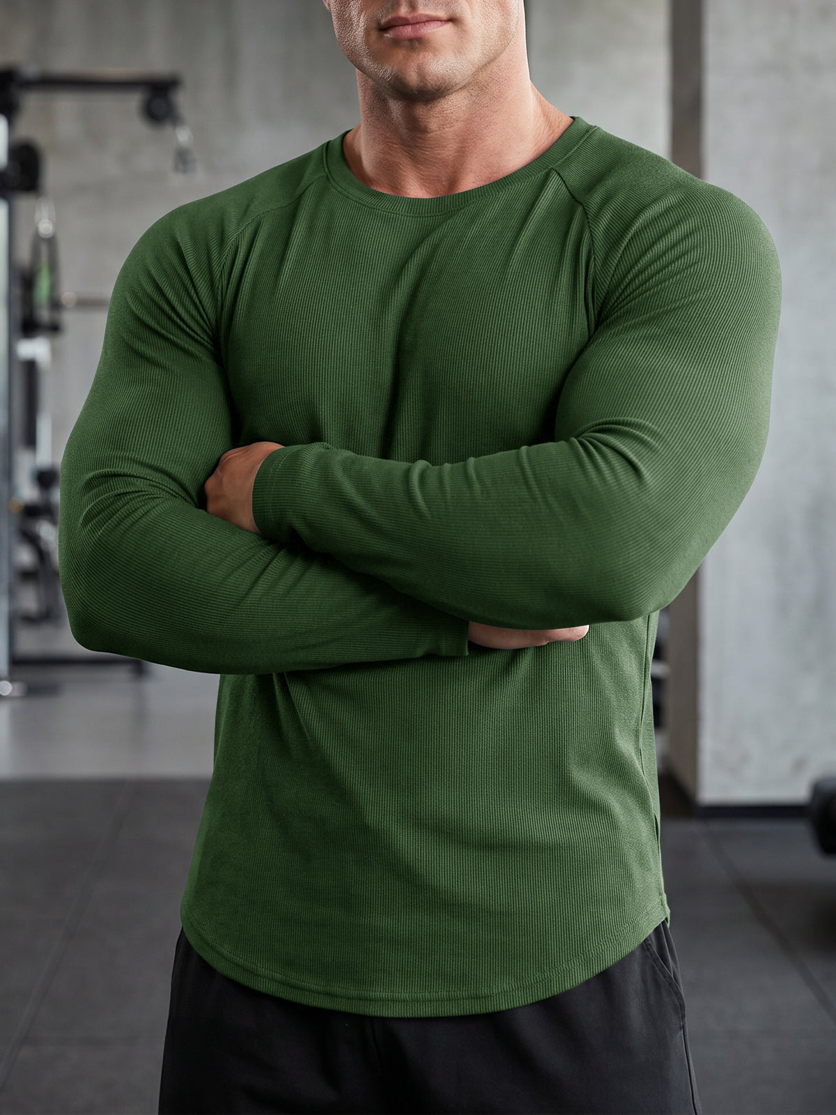 Aoysky Mens Army Green Ribbed Workout Shirt