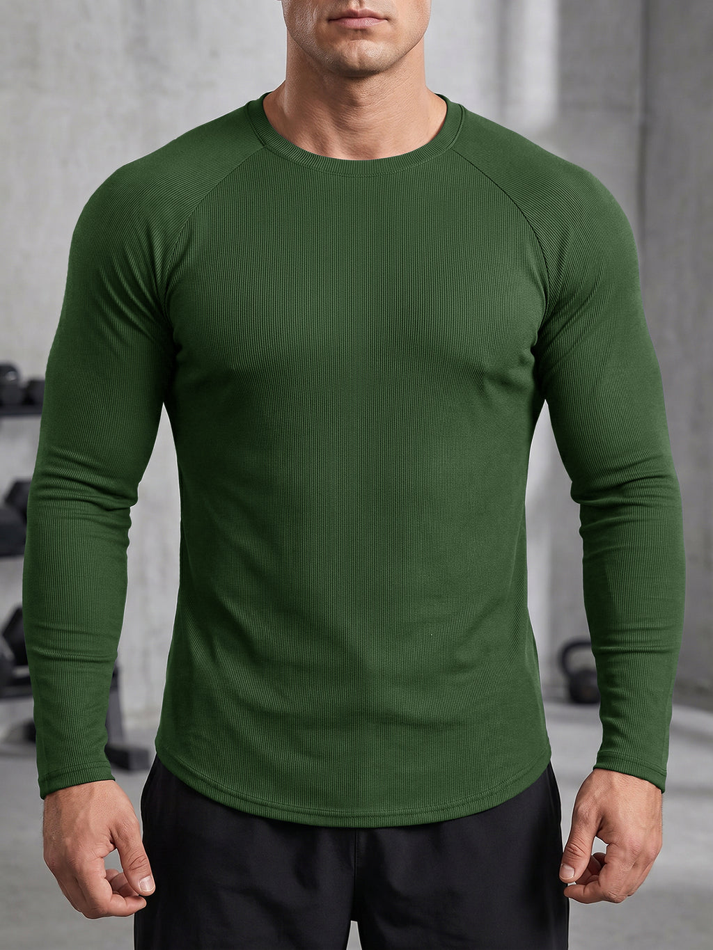 Aoysky Mens Army Green Ribbed Workout Shirt