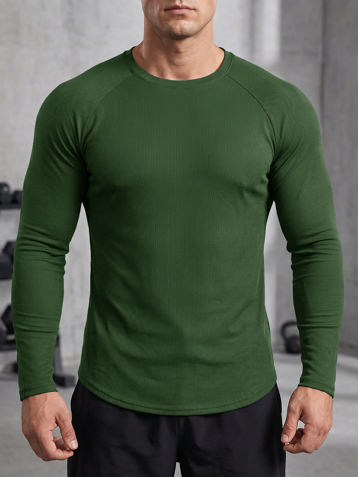 Aoysky Mens Army Green Ribbed Workout Shirt