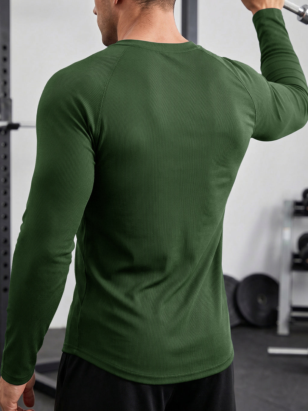 Aoysky Mens Army Green Ribbed Workout Shirt