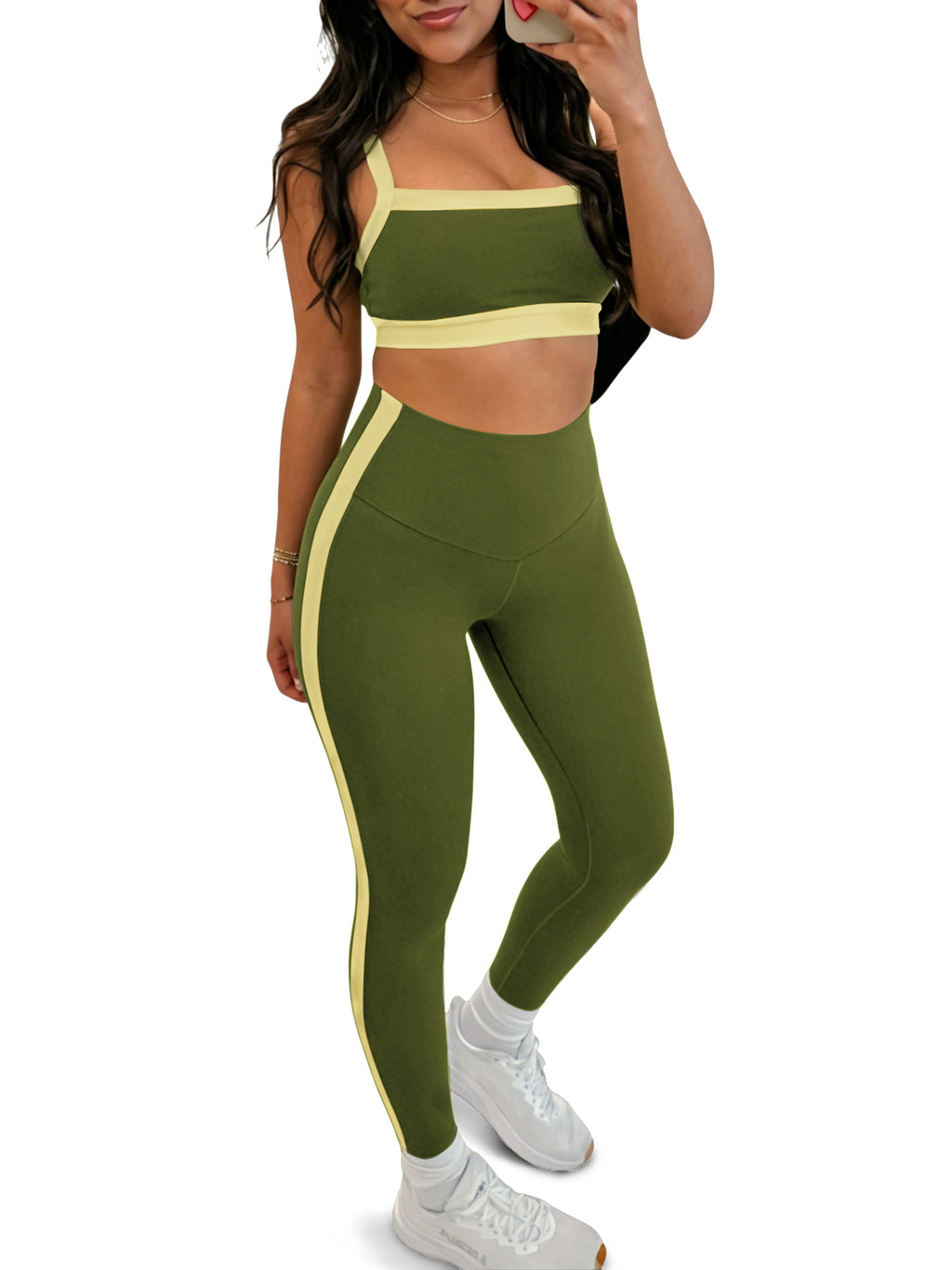 Aoysky Womens Army Green 2 Piece Workout Set