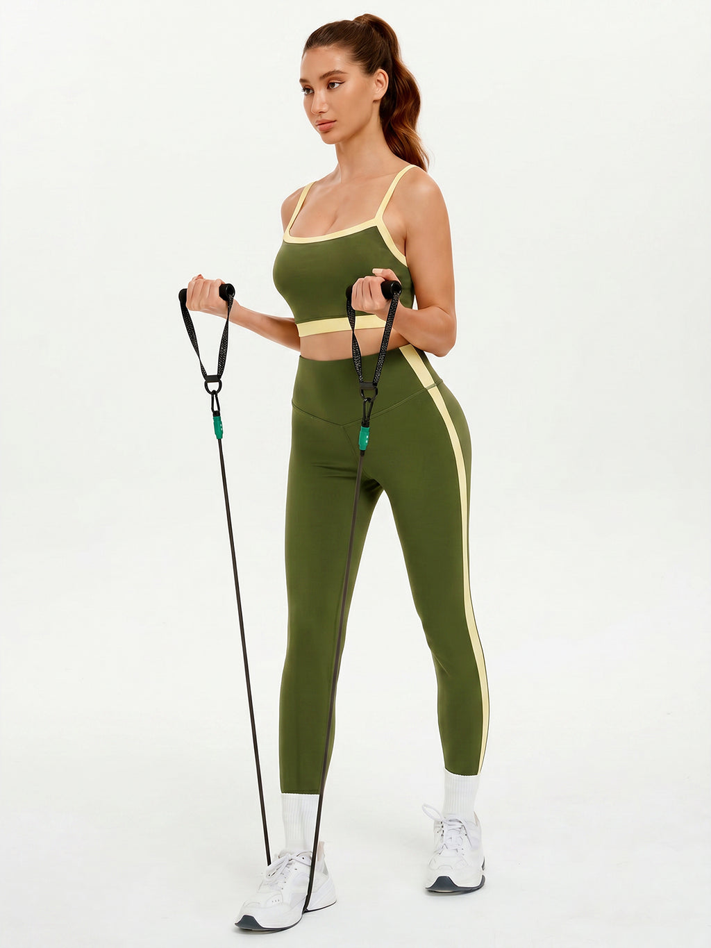 Aoysky Womens Army Green 2 Piece Workout Set