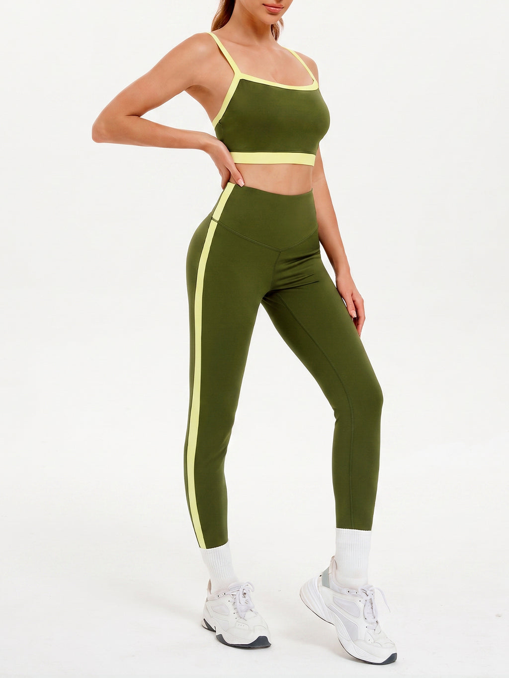Aoysky Womens Army Green 2 Piece Workout Set