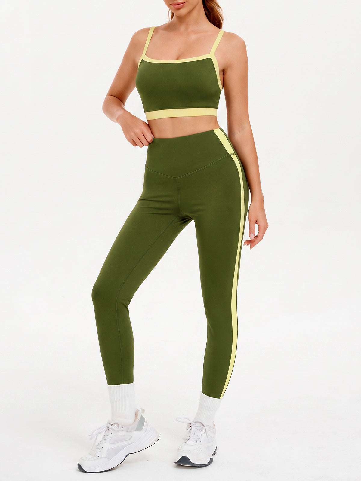 Aoysky Womens Army Green 2 Piece Workout Set