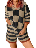 Aoysky Womens Khaki Striped Knit Short Set