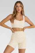 Aoysky Womens Khaki Gingham Workout Set