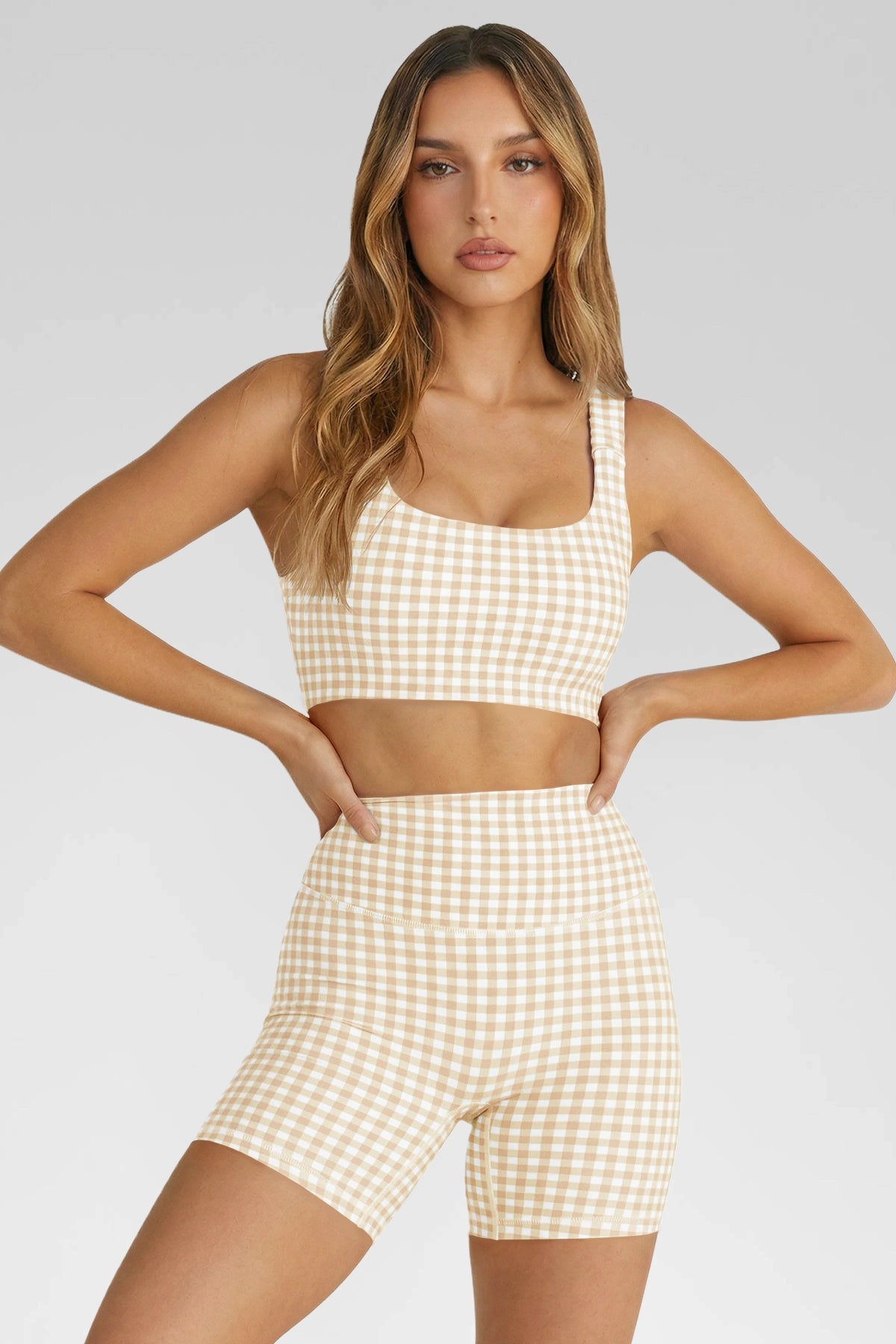 Aoysky Womens Khaki Gingham Workout Set