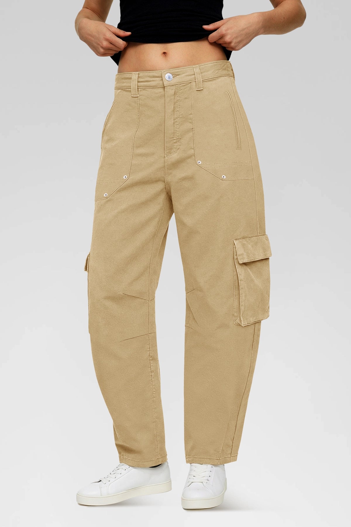 Aoysky Womens Khaki Wide Leg Baggy Cargo Pants